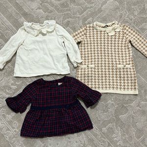 Hope and Henry baby girl dress and 2 shirts, 6-12M
